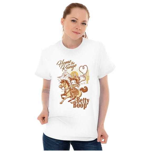 Cute Betty Boop Western Cowgirl Short Sleeve Women's Graphic Tee Brisco Brands X