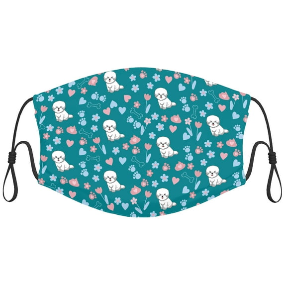 Cute Bichon Frise Dog Graphic Printed Cloth Face Masks Reusable Washable Adjustable for Adults (5 PCS)