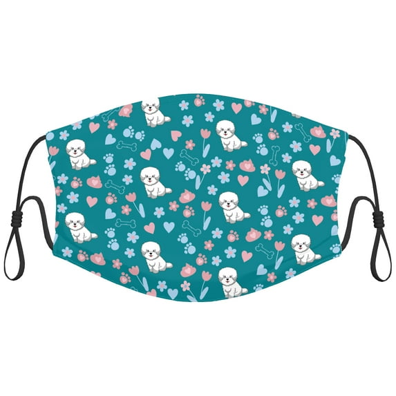 Cute Bichon Frise Dog Graphic Printed Cloth Face Masks Reusable Washable Adjustable for Child (5 PCS)