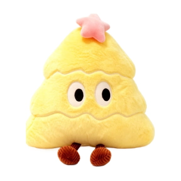 Cute Big-Eyed Yellow Christmas Tree Plush Toy with Pink Star Top, Soft Stuffed Tree Plush Doll, Decorative Stuffed Animal for Christmas Gifts Home Bedroom Couch Decor, 17.7 × 19.7 In
