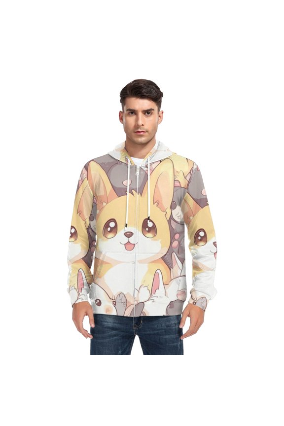 Cute Big Eyes Dog Men’s Hoodies Sweatshirt with Full Zip Pockets Fleece Jackets