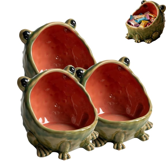 Cute Big Mouth Frog Ceramic Candy Dish & Key Bowl for Entryway Table, Funny Animal Figurine Jewelry Tray Organizer, Fun Desktop Storage for Kitchen Office Decor