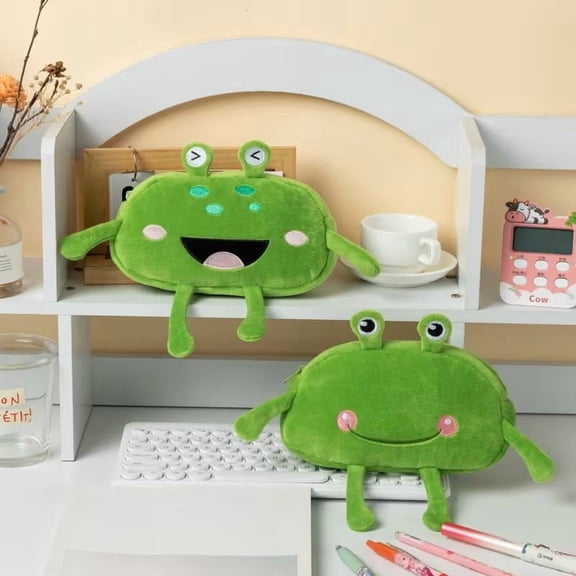 Cute Big Mouth Frog Plush Pencil Case Large Capacity Stationery Organizer
