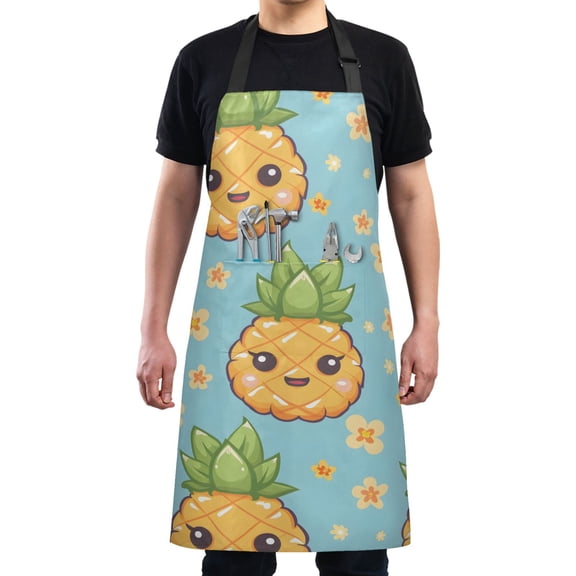 Cute Big Pineapple Kitchen Apron with 2 Pockets Adjustable waterproof Cooking Aprons for Women Men Chef