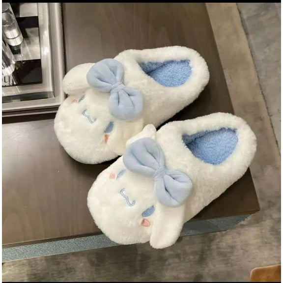 Cute Big-eared Dog Cinnamoroll Cotton Slippers, Outerwear Style Furry Plush Slippers, Winter Home Wear, Indoor Cotton Shoes with Added Insulation for Warmth.