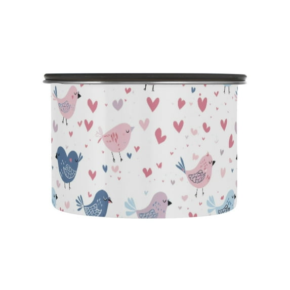 Cute Bird Hearts Airtight Coffee Bean Canister 17oz Food Storage Containers with Lids For Gournd, Tea, Sugar, Flour, Rice, Cereal, Candy Cookie Jar