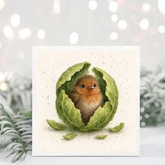 Cute Bird In Lettuce Shell Greeting Card Adorable Baby Animal Design Blank Inside for Personal Messages Perfect for Any Occasion