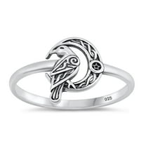 Cute Bird & Moon Ring .925 High Polished Sterling Silver Band Jewelry Female Male Unisex Size 5