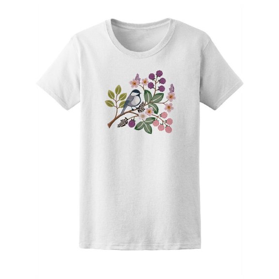 Cute Bird On A Floral Branch In Spring T-Shirt Women -Image by Shutterstock, Female Medium