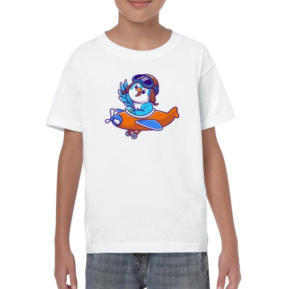 Cute Bird On Airplane T-Shirt Juniors -Image by Shutterstock,  Medium