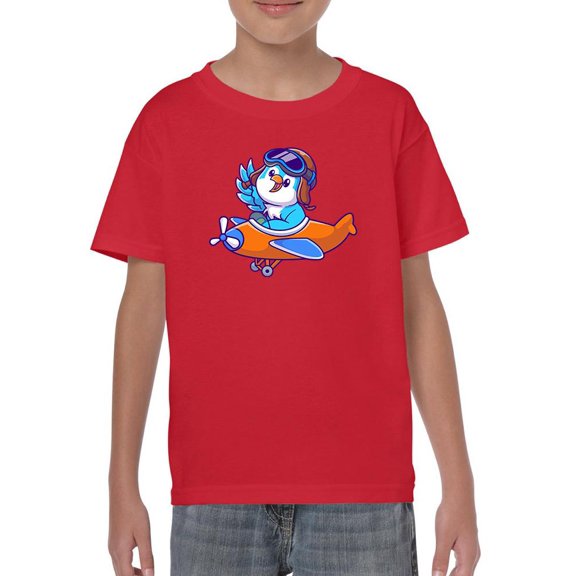 Cute Bird On Airplane T-Shirt Juniors -Image by Shutterstock,  Medium