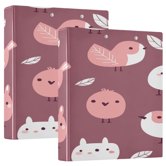 Cute Bird Pattern 12.4x10.6in PVC Round Ring Binder, D-Ring 3-Hole, Metal Clip, 200 Sheets