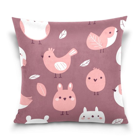 Cute Bird Pattern 20x20 Inch Plush Velvet Pillowcase Double Sided Print, Hidden Zipper