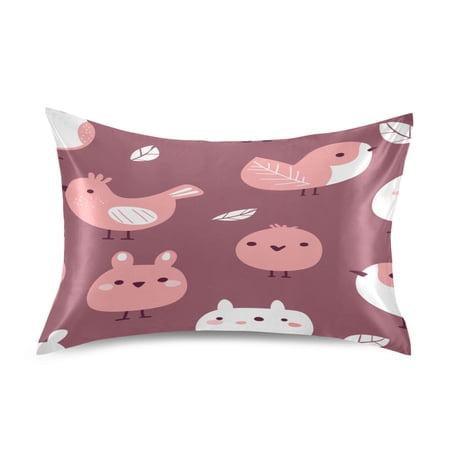 Cute Bird Pattern Satin Pillowcase 20''x26'' Double-Sided Print Soft Wrinkle Resistant