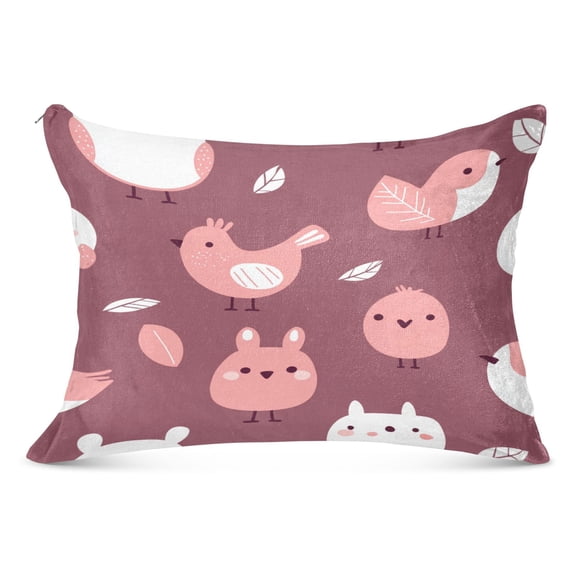 Cute Bird Pattern Soft Plush Pillow Cover, Zippered Design, Comfortable for Bedroom and Sofa