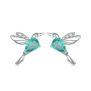 Cute Bird Stud Earrings for Women 925 Sterling Silver Cubic Zirconia Green Crystal Flying Animal Pigeon Cartilage Tiny Studs