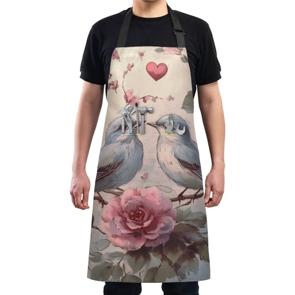Cute Bird Valentine's Day Chef Kitchen Apron with Pockets for Women Waterproof Aprons for Cooking Baking