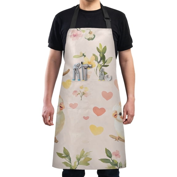 Cute Bird and Floral Chef Kitchen Apron with Pockets for Women Waterproof Aprons for Cooking Baking