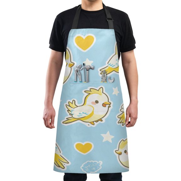 Cute Bird and Star Pattern Chef Kitchen Apron with Pockets for Women Waterproof Aprons for Cooking Baking