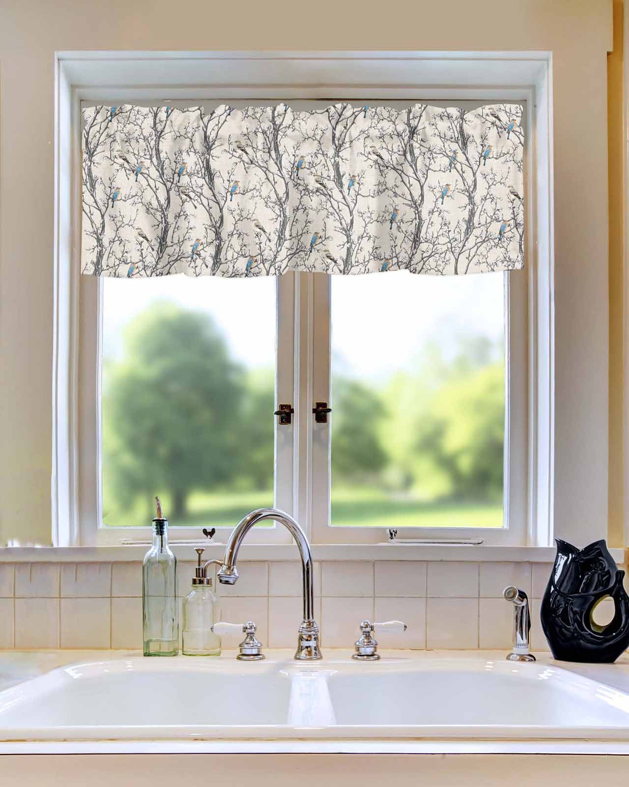 Cute Birds Abstract Branches Window Valances for Kitchen,Rod Pocket ...
