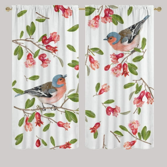 Cute Birds Bedroom Blackout Curtains Watercolor Birds Branch Botanical Lovely Birds Thermal Insulated Room Darkening Curtain Drapes for Kitchen W84 x L84 Inch