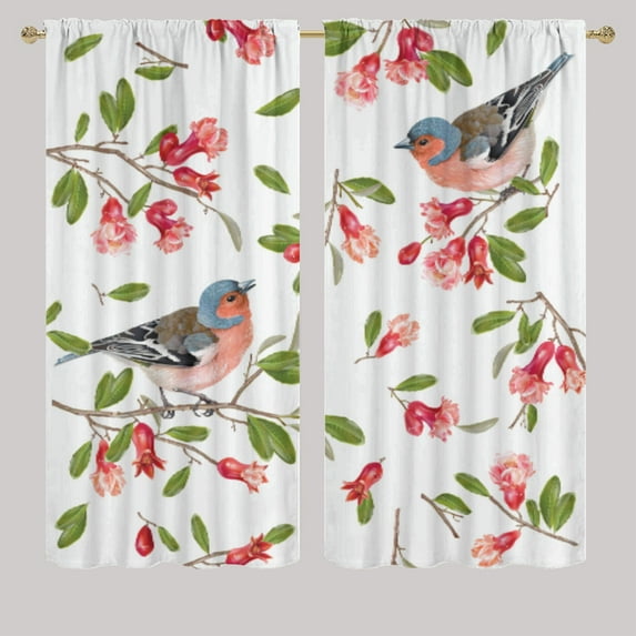 Cute Birds Blackout Living Room Curtains Watercolor Birds Branch Botanical Lovely Birds Room Darkening Curtains for Living Room Rod Pocket Curtains W42 x L63 Inch