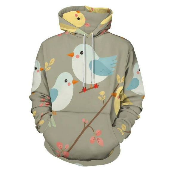 Cute Birds Floral Pattern(2) Men's Women Vintage 3D Hooded Sweatshirt - All-Season Loose Fit Streetwear