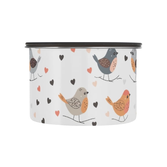 Cute Birds Hearts Airtight Coffee Bean Canister 17oz Food Storage Containers with Lids For Gournd, Tea, Sugar, Flour, Rice, Cereal, Candy Cookie Jar