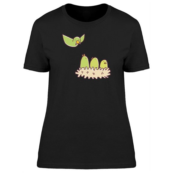 Cute Birds On The Nest Cartoon T-Shirt Women -Image by Shutterstock, Female Small
