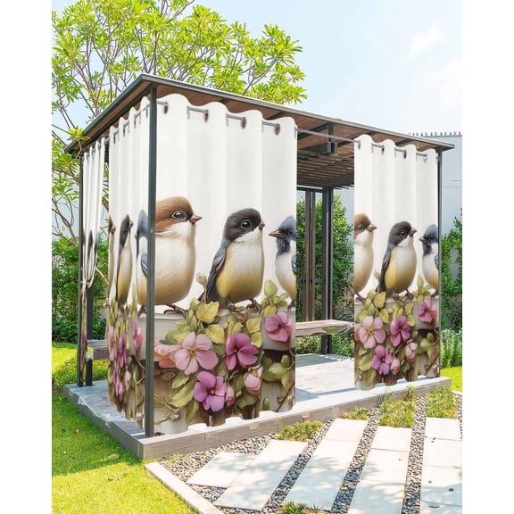 Cute Birds Outdoor Curtains for Patio, Floral Fence Waterproof Weatherproof Outside Privacy Curtains Outdoor Drapes for Porch Pergola Gazebo 54x84 Inch, 1 Panel