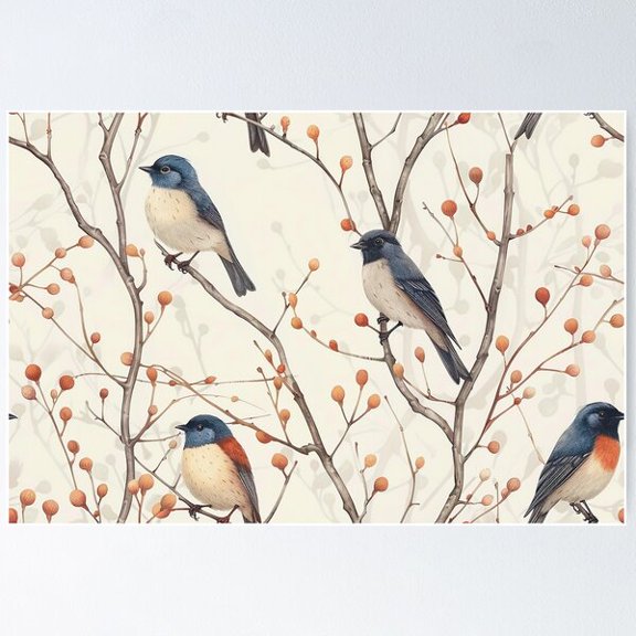 Cute Birds Pattern Design Poster Wall Art, Modern Wall Decor For Living Room Bedroom, 12x18 UNFRAMED