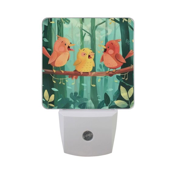 Cute Birds Singing in Trees Leaves LED Night Light with Smart Sensor Plug Into Wall Dusk to Dawn 2 packs