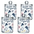 thumbnail image 1 of Cute Birds and Flowers Bathroom Canisters Set of 4 Translucent Plastic Storage for Cotton Pads and Floss, 1 of 7