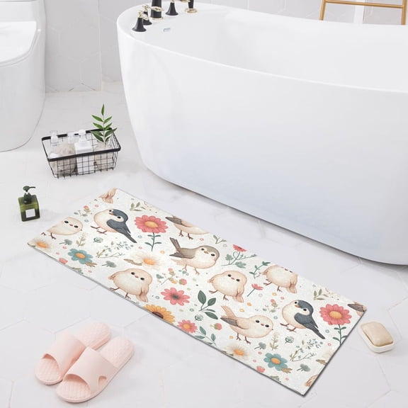 Cute Birds and Sunflowers Bath Mat 39x20 Non-Slip Bathroom Rugs Absorbent Soft Plush Quick Dry for Tub Shower Kitchen Home Decor