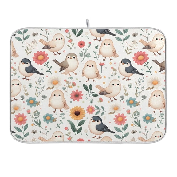 Cute Birds and Sunflowers Dish Drying Mat 16x18 Absorbent Microfiber Draining Rack Pad for Kitchen Counter Sink
