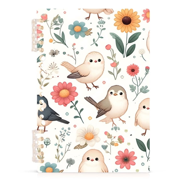 Cute Birds and Sunflowers Notebooks 1-subject Journal 60 Sheets A5 College Ruled Paper Detachable Ring 8.3"x5.7"