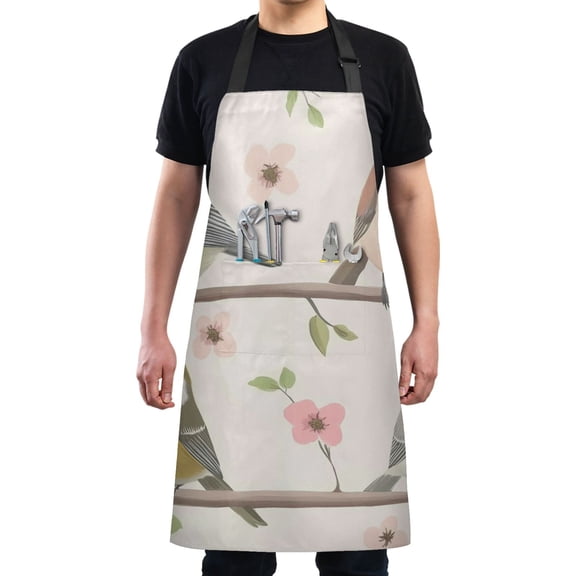 Cute Birds on Branch Chef Kitchen Apron with Pockets for Women Waterproof Aprons for Cooking Baking