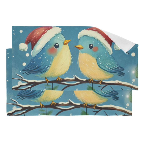 Cute Birds with Christmas Hats Hand Towel Absorbent Bath Towels for Bathroom Sports Gym 28" x 14" Set of 2