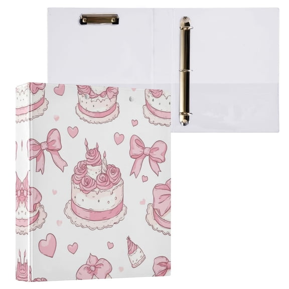 Cute Birthday Cake 3 Ring Hardcover Binders 1.5in Round Rings for Letter-Size Folder Paper Organizer Pockets for Office Student Recipe