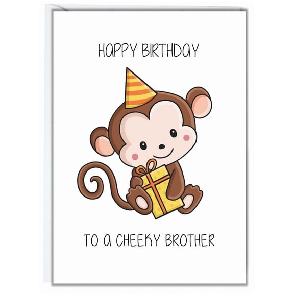 Cute Birthday Card for Brother Adorable Monkey with Gift Design Happy Birthday to a Cheeky Brother Perfect for Celebrating Special Moments