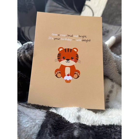 Cute Birthday Card with Adorable Tiger - "Give a Roar, Loud and Bright!" - Perfect for Kids and Animal Lovers - Envelope Included
