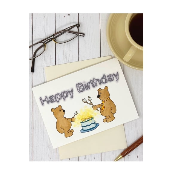 Cute Birthday Card with Bears – “Happy Birthday” Greeting Card – Blank Inside with Envelope – Perfect for Celebrating Friends and Family Birthdays