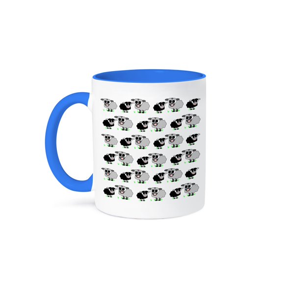3dRose, Cute Black and Grey Sheep Print, 11oz Two-Tone Blue Mug