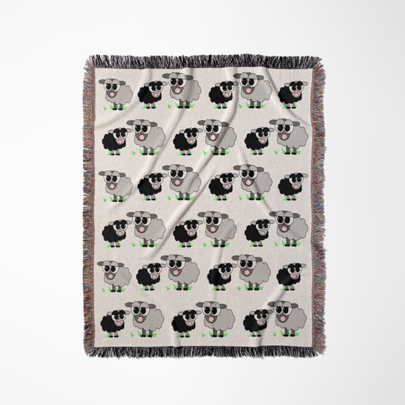 Cute Black And Grey Sheep Print, Woven Blanket