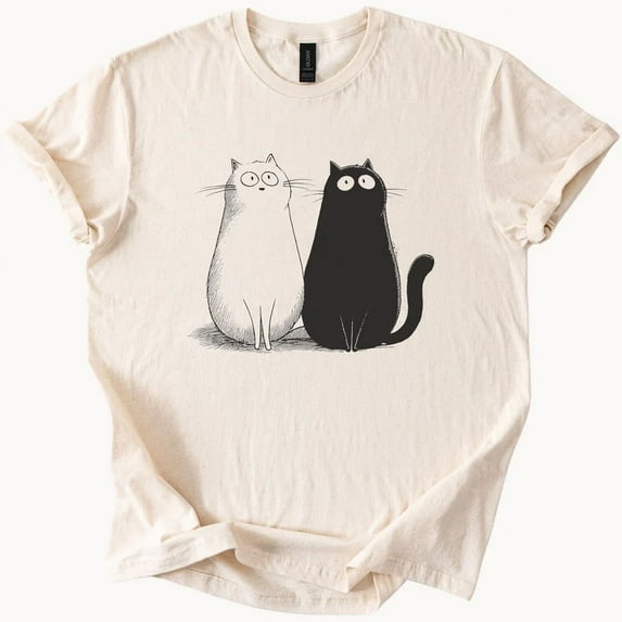 Cute Black And White Cat Tee Kawaii Kitten Shirt Gift Unisex S-5XL Hot Trending Shirt, Vintage Birthday Gift
