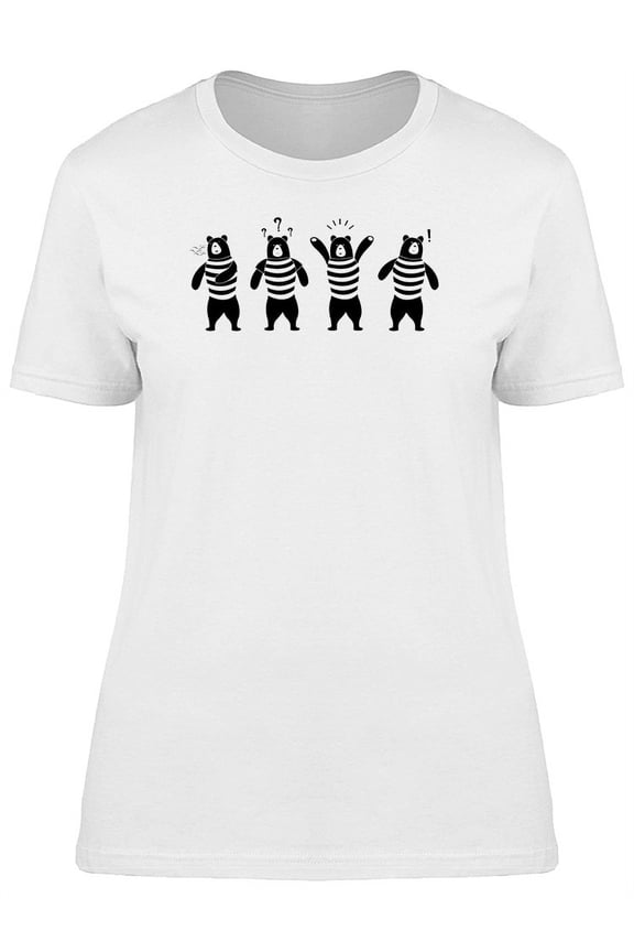 Cute Black Bears Doodle T-Shirt Women -Image by Shutterstock, Female Medium