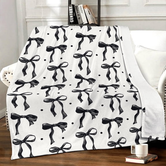 Cute Black Bow Throw Blanket 50" x 60",Black Bow Flannel Throw Blankets Gifts for Women Girls,Aesthetic Preppy Bowknot Coquette Warm Blanket Room Decor for Home Bed Sofa Couch Chair Decoration