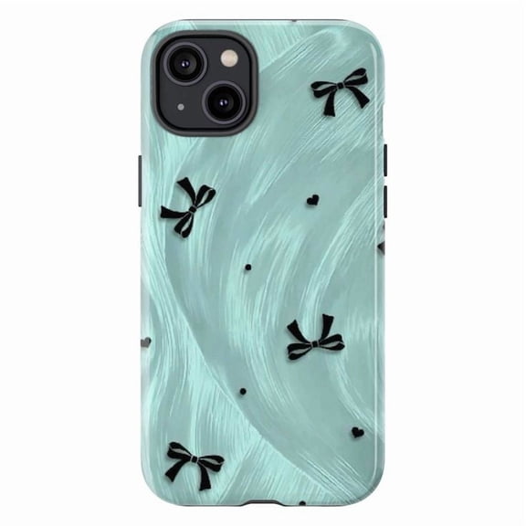 Cute Black Bow iPhone Case for 16 15 14 13 12 11 Pro Max – Dual Layer Shockproof Mint Green Aesthetic Cover for Girls & Women