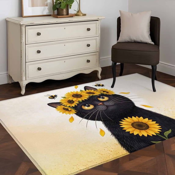 Cute Black Cat 4x6 Rug for Dining Table for 4 People Under Table ...