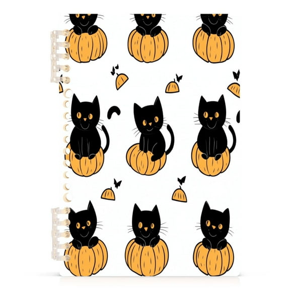 Cute Black Cat A5 8.3x5.7in PP Notebook, Adjustable Rings, 60 Sheets, Diary or Journey Note